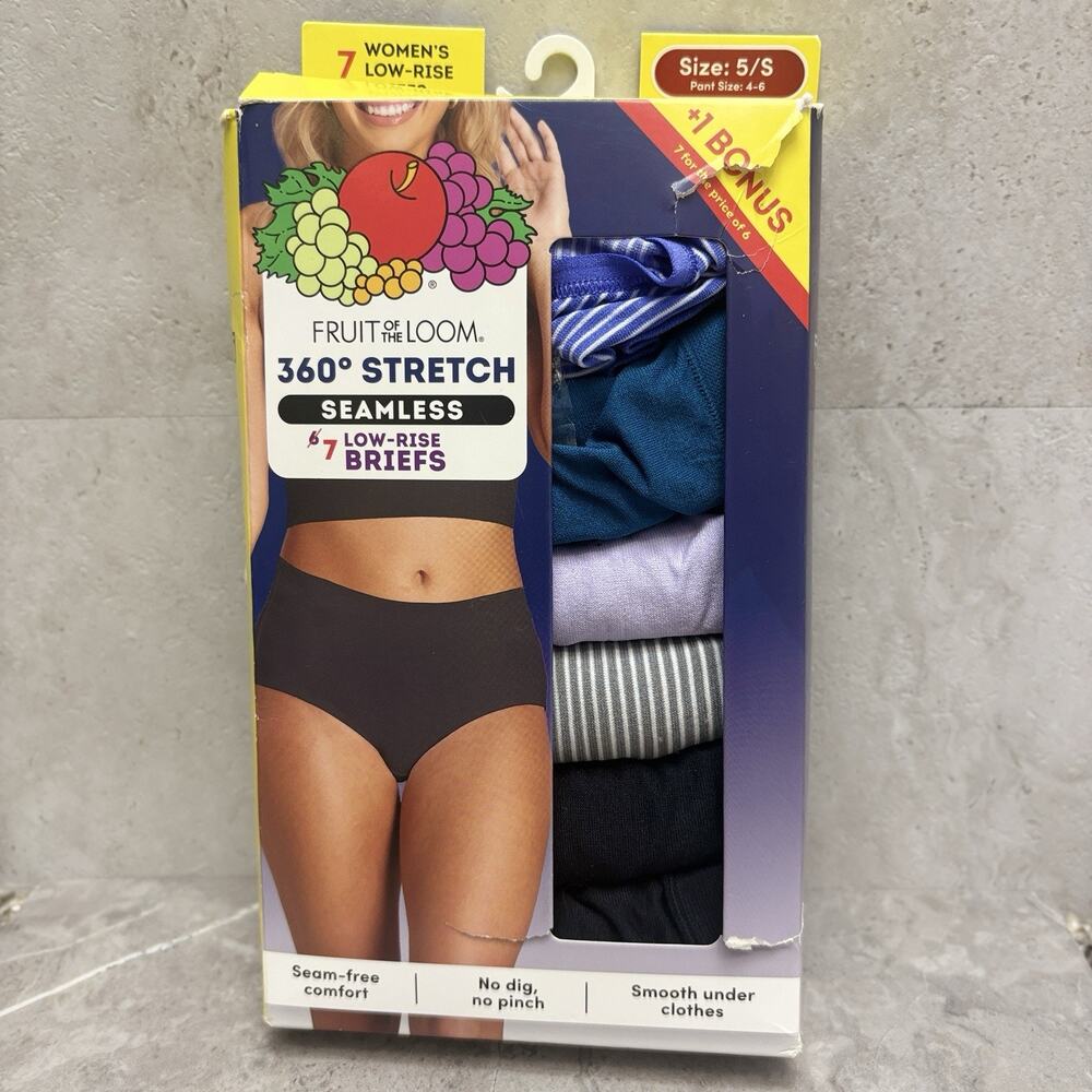 Fruit of the Loom Women's Seamless Low Rise Brief 360 Stretch Underwear Size 5/S